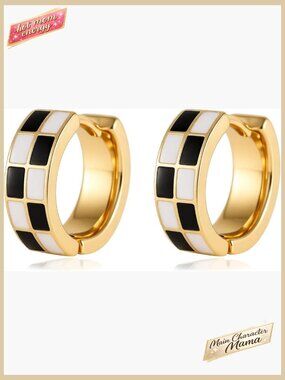 Checker Hoop Cartilage Earrings Elegant Hypoallergenic Gold Silver Tone